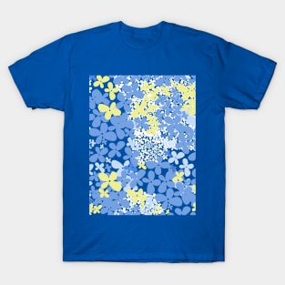 Wildflowers Seamless pattern. Flowering of small white flowers, blue, yellow. T-Shirt